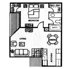 Floor plan for 1 bed, 1 bath, 544 sqft